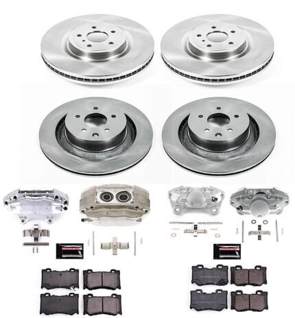Powerstop KCOE4138B Front and Rear Brake Disc and Caliper Kit, Plain Surface 5 Lugs 350 mm Natural Caliper, Ceramic, Z17 OE Replacement