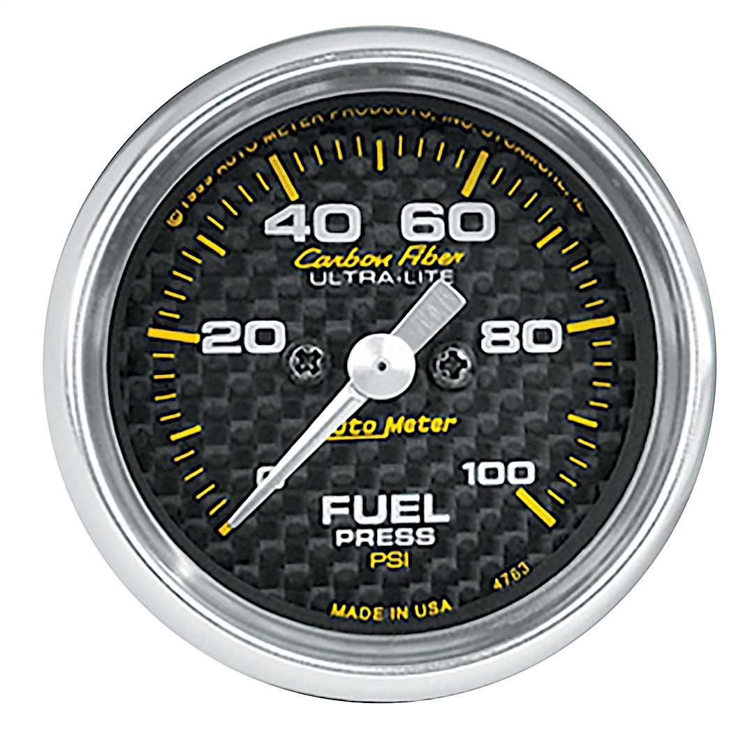 a484763_1.jpg Autometer 4763 Carbon Fiber Series Gauge, Fuel Pressure, 2 1/16in. 100Psi, Digital Stepper Motor. - Image 1