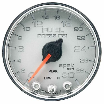 Autometer P31621 Spek Series Gauge, Fuel Press, 2 1/16in. 30Psi, Stepper Motor W/Peak & Warn, Slvr/Chrm.