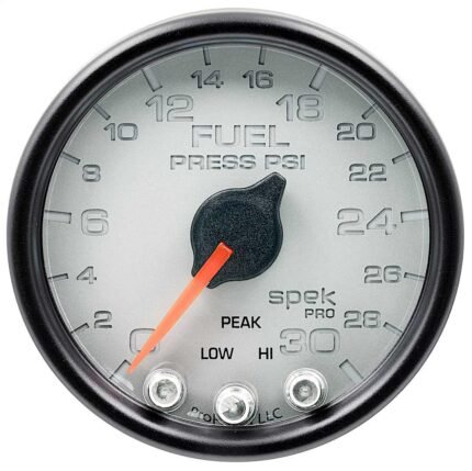 Autometer P31622 Spek Series Gauge, Fuel Press, 2 1/16in. 30Psi, Stepper Motor W/Peak & Warn, Slvr/Blk.