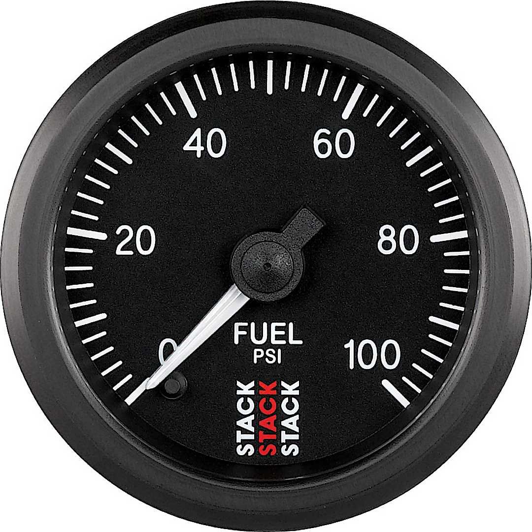 a48st3306_1.jpg Autometer ST3306 Stack Series Gauge, Fuel Press, Pro Stepper Motor, 52Mm, Blk, 0-100Psi, 1/8in. Nptf Male - Image 1