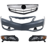 Replacement 4-Piece Kit, Grille Chrome Shell with Painted Black Insert, Includes (1) Bumper Cover, (1) Grille, and (2) Headlight