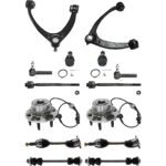 TrueDrive 14-Piece Kit Front, Driver and Passenger Side, Upper Control Arm with Axle Assemblies, Ball Joints, Sway Bar Links (12 mm. Stud), Tie Rod Ends, and Wheel Hubs, AWD/4WD