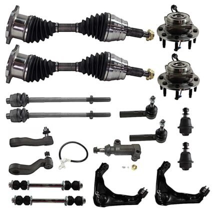 TrueDrive 17-Piece Kit Front, Driver and Passenger Side Control Arm with Axle Assemblies, Ball Joints, Idler Arm, Idler Arm Bracket, Pitman Arm, Sway Bar Links, Tie Rod Ends, and Wheel Hubs, Heavy-Duty Design
