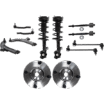 JC Whitney 12-Piece Kit Front, Driver and Passenger Side Suspension Kit, Includes (2) Control Arm, (2) Shock Absorber and Strut Assembly, (2) Sway Bar Link, (4) Tie Rod End, and (2) Wheel Hub