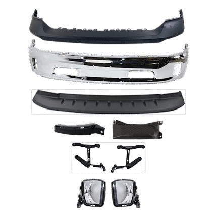 Replacement 10-Piece Kit, Bumper, Chrome, Includes (1) Bumper, (3) Bumper Bracket, (1) Bumper Cover, (2) Bumper Trim, (2) Fog Light, and (1) Valance