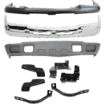Replacement 9-Piece Kit, Front Bumper, Chrome, Includes (1) Bumper, (6) Bumper Bracket, (1) Bumper Cover, and (1) Valance
