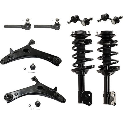 JC Whitney 8-Piece Kit Front, Driver and Passenger Side Shock Absorber and Strut Assembly, Includes (2) Control Arm, (2) Shock Absorber and Strut Assembly, (2) Sway Bar Link, and (2) Tie Rod End