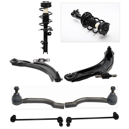 JC Whitney 8-Piece Kit Front, Driver and Passenger Side Suspension Kit, Includes (2) Control Arm, (2) Shock Absorber and Strut Assembly, (2) Sway Bar Link, and (2) Tie Rod End