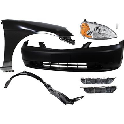 Replacement 7-Piece Kit Passenger Side LED Headlight, Includes (2) Bumper Bracket, (1) Bumper Cover, (1) Fender, (1) Fender Liner, (1) Headlight, and (1) Light Bulb