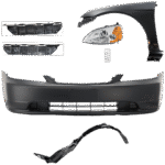 Replacement 7-Piece Kit Driver Side LED Headlight, Includes (2) Bumper Bracket, (1) Bumper Cover, (1) Fender, (1) Fender Liner, (1) Headlight, and (1) Light Bulb