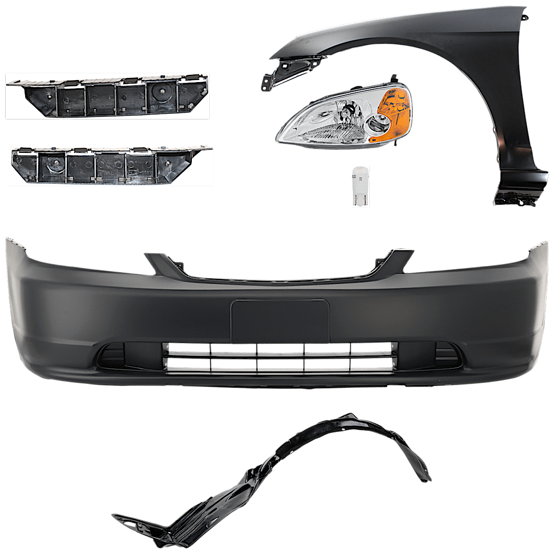 kit-012524-06_1.png Replacement 7-Piece Kit Driver Side LED Headlight, Includes (2) Bumper Bracket, (1) Bumper Cover, (1) Fender, (1) Fender Liner, (1) Headlight, and (1) Light Bulb - Image 1