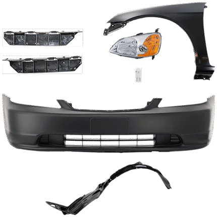 Replacement 7-Piece Kit Driver Side LED Headlight, Includes (2) Bumper Bracket, (1) Bumper Cover, (1) Fender, (1) Fender Liner, (1) Headlight, and (1) Light Bulb