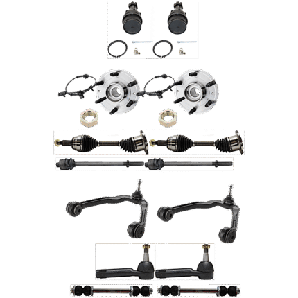 JC Whitney 14-Piece Kit Front, Driver and Passenger Side Axle Assembly, Includes (2) Axle Assembly, (2) Ball Joint, (2) Control Arm, (2) Sway Bar Link, (4) Tie Rod End, and (2) Wheel Hub