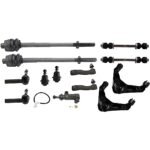 TrueDrive 13-Piece Kit Front, Driver and Passenger Side, Upper Control Arm with Ball Joints, Idler Arm, Idler Arm Bracket, Pitman Arm, Sway Bar Links, and Tie Rod Ends, Heavy Duty Design