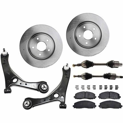 TrueDrive 8-Piece Kit Front, Driver and Passenger Side Axle Assembly with Brake Discs, Brake Pad Set, and Control Arms, Dual Piston Front Caliper, FWD