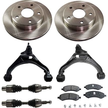 TrueDrive 7-Piece Kit Front, Driver and Passenger Side, Lower Control Arm with Axle Assemblies, Brake Discs, and Brake Pad Set, Four Wheel Drive