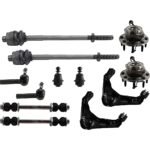 TrueDrive 12-Piece Kit Front, Driver and Passenger Side, Upper Control Arm with Ball Joints, Sway Bar Links, Tie Rod Ends, and Wheel Hubs, Heavy-Duty Design