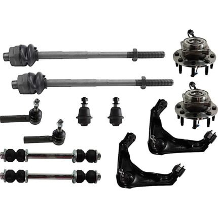 TrueDrive 12-Piece Kit Front, Driver and Passenger Side, Upper Control Arm with Ball Joints, Sway Bar Links, Tie Rod Ends, and Wheel Hubs, Heavy-Duty Design
