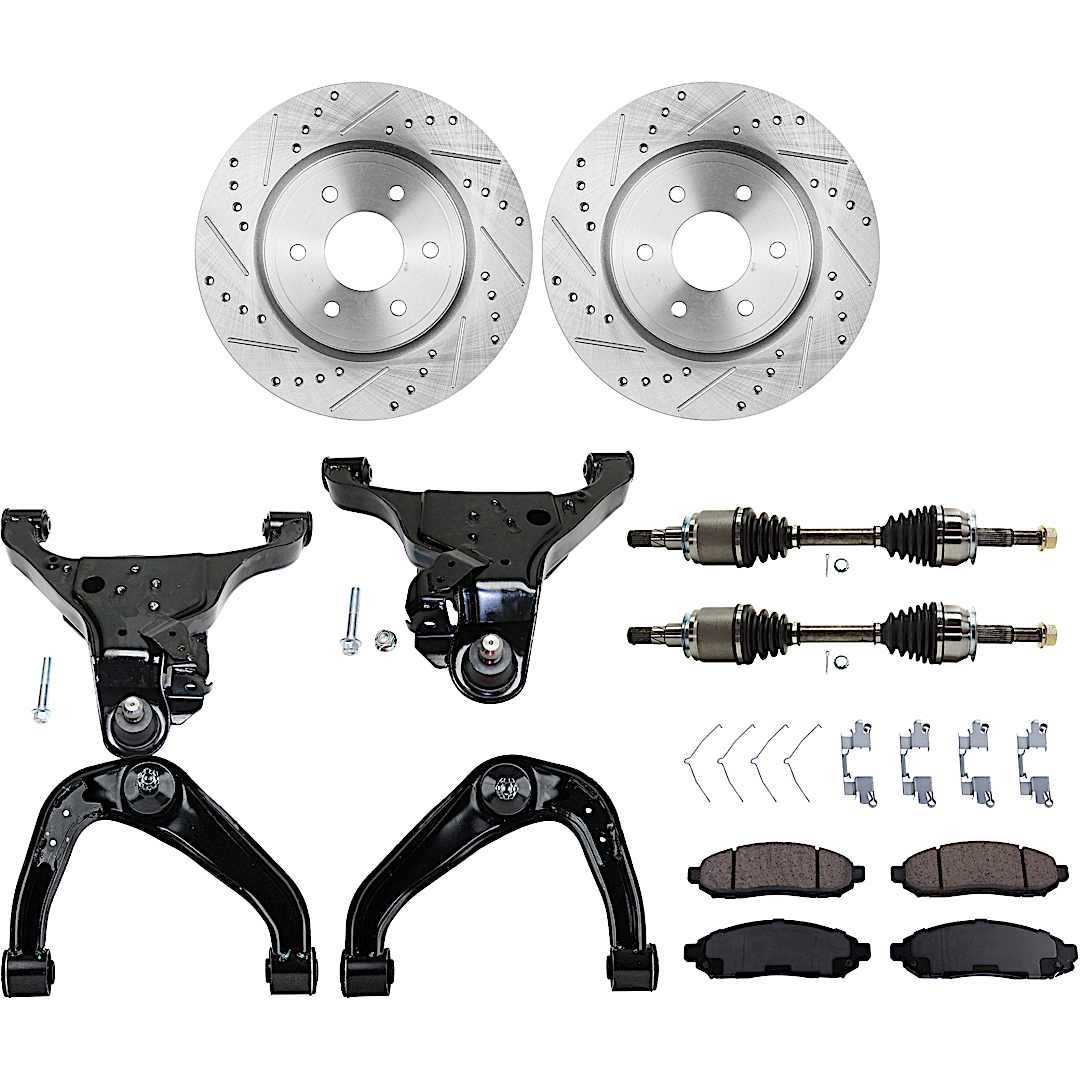 kit-022422-0052_1.jpg TrueDrive 10-Piece Kit Front, Driver and Passenger Side Axle Assembly with Brake Discs, Brake Pad Set, and Control Arms, 4WD, 4.0L Engine - Image 1