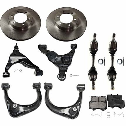 TrueDrive 9-Piece Kit Front, Driver and Passenger Side, Upper and Lower Control Arm with Axle Assemblys, Brake Discs, and Brake Pad Set, 4WD