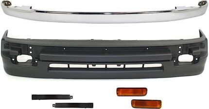 Replacement 6-Piece Kit Front, Driver or Passenger Side Bumper Trim with Bumper Fillers, Turn Signal Lights, and Valance, Chrome, Rear Wheel Drive