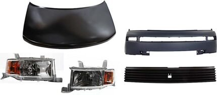 Replacement 5-Piece Kit Factory Style Hood, Steel, Primed, Includes (1) Bumper Cover, (1) Grille, (2) Headlight, and (1) Hood