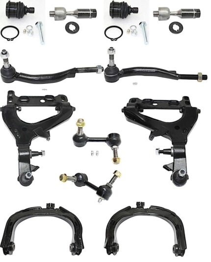 TrueDrive 12-Piece Kit Front, Driver and Passenger Side, Upper and Lower Control Arm Kit, Includes (2) Ball Joint, (4) Control Arm, (2) Sway Bar Link, and (4) Tie Rod End