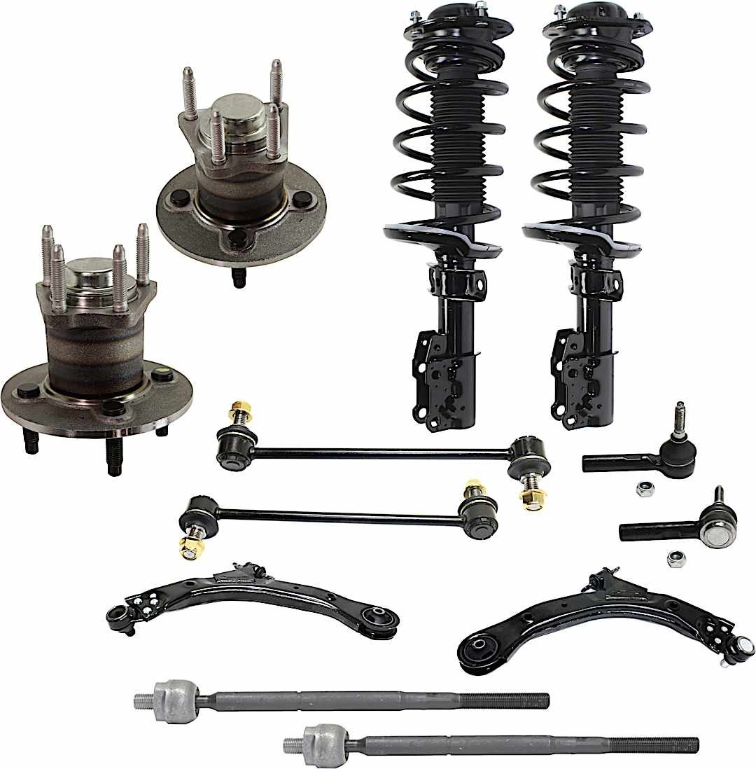kit-030321-02-101_1.jpg TrueDrive 12-Piece Kit Front, Driver and Passenger Side, Lower Control Arm with Loaded Struts, Sway Bar Links, Tie Rod Ends, and Wheel Hubs, Turbocharged, FWD - Image 1