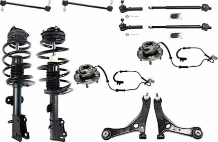 TrueDrive 12-Piece Kit Front, Driver and Passenger Side, Lower Control Arms with Loaded Struts, Sway Bar Links, Tie Rod Ends, and Wheel Hubs