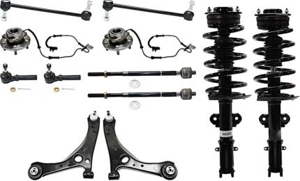 TrueDrive 12-Piece Kit Front, Driver and Passenger Side, Lower Control Arm with Loaded Struts, Sway Bar Links, Tie Rod Ends, and Wheel Hubs