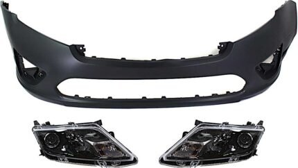 Replacement 3-Piece Kit, Front Primed Bumper Cover, CAPA Certified, Includes (1) Bumper Cover and (2) Headlight