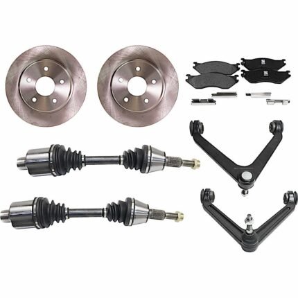 TrueDrive 8-Piece Kit Front, Driver and Passenger Side Axle Assembly with Brake Discs, Brake Pad Set, and Control Arms, Four Wheel Drive