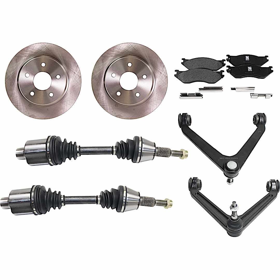 kit-030422-0005_1.jpg TrueDrive 8-Piece Kit Front, Driver and Passenger Side Axle Assembly with Brake Discs, Brake Pad Set, and Control Arms, Four Wheel Drive - Image 1