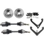 TrueDrive 8-Piece Kit Front, Driver and Passenger Side Axle Assembly with Brake Discs, Brake Pad Set, and Control Arms, Four Wheel Drive