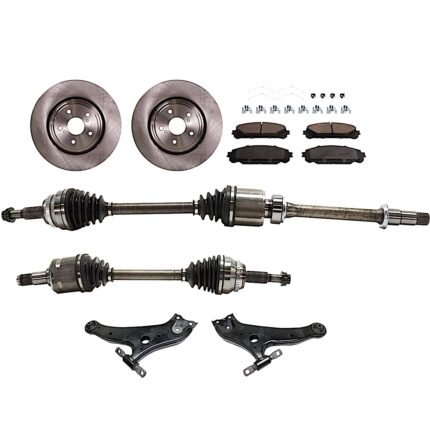 TrueDrive 8-Piece Kit Front, Driver and Passenger Side Axle Assembly, includes (2) Axle Assembly, (2) Brake Disc, (1) Brake Pad Set, and (2) Control Arm, FWD