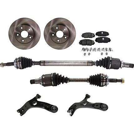 TrueDrive 8-Piece Kit Front, Driver and Passenger Side Axle Assembly, FWD, includes Brake Discs, Brake Pad Sets, and Control Arms