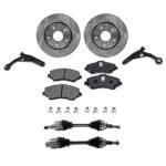 TrueDrive 8-Piece Kit Front, Driver and Passenger Side Axle Assembly with Brake Discs, Brake Pad Set, and Control Arms, Front Wheel Drive