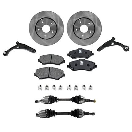 TrueDrive 8-Piece Kit Front, Driver and Passenger Side Axle Assembly with Brake Discs, Brake Pad Set, and Control Arms, Front Wheel Drive