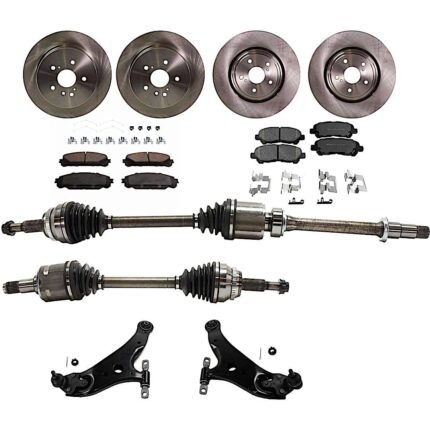 TrueDrive 12-Piece Kit Front, Driver and Passenger Side Axle Assembly, FWD, includes Brake Discs, Brake Pad Sets, and Control Arms