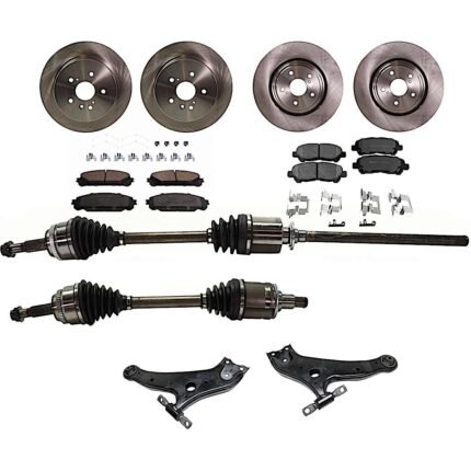 TrueDrive 12-Piece Kit Front, Driver and Passenger Side Axle Assembly with Brake Discs, Brake Pad Sets, and Control Arms, All Wheel Drive