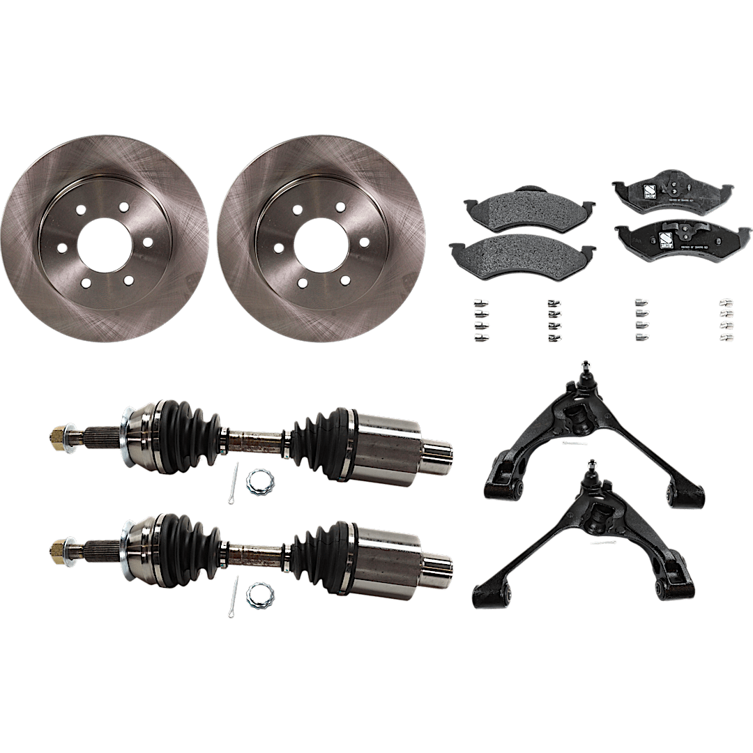 kit-030422-0145_1.png TrueDrive 7-Piece Kit Front, Driver and Passenger Side, Lower Control Arm with Axle Assembly, Brake Discs, and Brake Pad Set, 4WD - Image 1