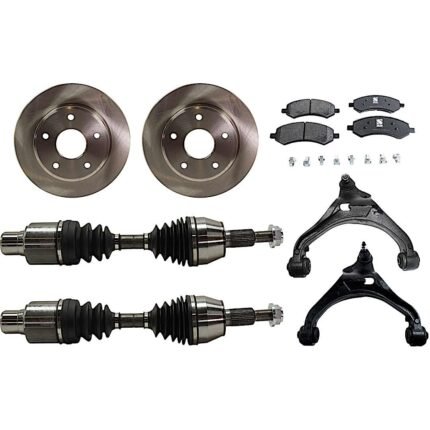 TrueDrive 7-Piece Kit Front, Driver and Passenger Side, Lower Control Arm with Axle Assemblies, Brake Discs, and Brake Pad Set, Four Wheel Drive