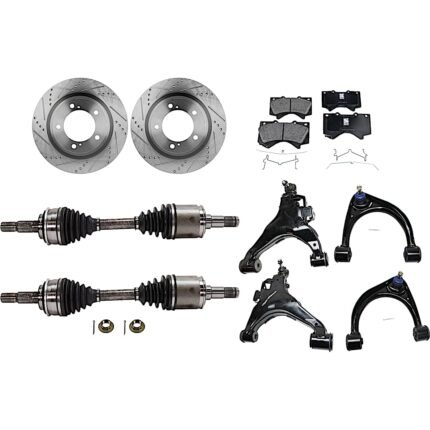 TrueDrive 9-Piece Kit Front, Driver and Passenger Side, Upper and Lower Control Arm with Axle Assemblies, Brake Discs, and Brake Pad Set, 4WD