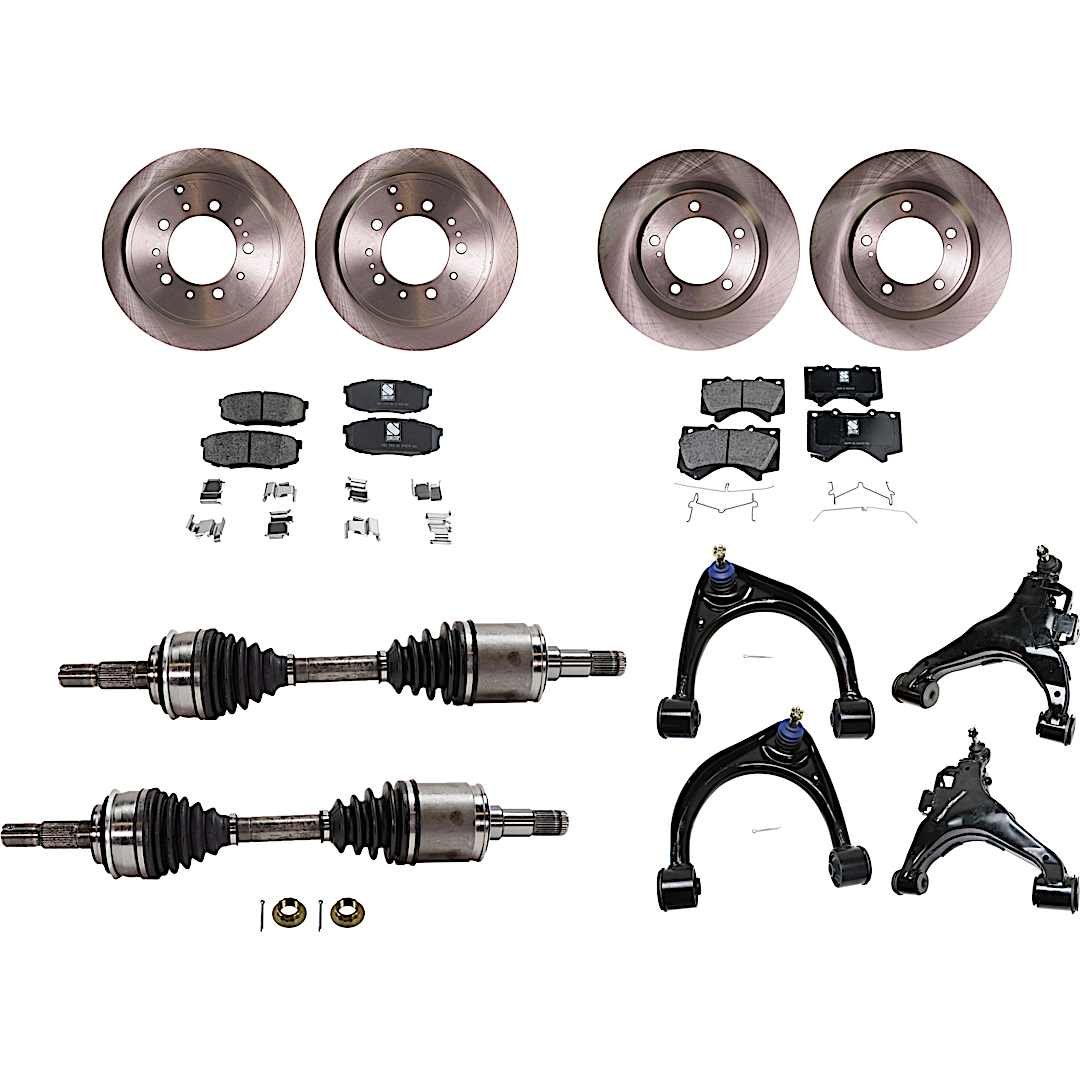 kit-030422-0171_1.jpg TrueDrive 12-Piece Kit Front, Driver and Passenger Side, Upper and Lower Control Arm with Axle Assemblies, Brake Discs, and Brake Pad Sets, 4WD - Image 1
