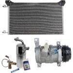 DriveMotive 3-Piece Kit A/C Compressor with A/C Condenser and A/C Service Kit (A/C Accumulator, Expansion Valve, Orifice Tube, and A/C O-Ring and Gasket Seal Kit), 4-Groove Pulley, Two Bolts to Mount the Hoses