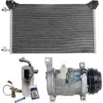 DriveMotive 3-Piece Kit A/C Compressor, 4-Groove Pulley, includes A/C Condenser, and A/C Service Kit (A/C Accumulator, A/C Orifice Tube, and A/C O-Ring and Gasket Seal Kit), Two Bolts to mount the Hoses