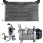 DriveMotive 3-Piece Kit A/C Compressor with A/C Condenser and A/C Service Kit (A/C Accumulator, Expansion Valve, Orifice Tube, and A/C O-Ring and Gasket Seal Kit), 4-Groove Pulley, Two Bolts to Mount the Hoses