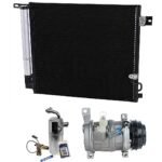 DriveMotive 3-Piece Kit A/C Compressor with A/C Condenser, and A/C Service Kit (A/C Expansion Valve, A/C Receiver Drier, and A/C O-Ring and Gasket Seal Kit), 4-Groove Pulley, Two Bolts to mount the Hoses