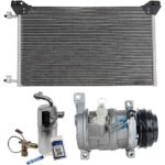 DriveMotive 3-Piece Kit A/C Compressor with A/C Condenser, and A/C Service Kit (A/C Accumulator, A/C Orifice Tube, and A/C O-Ring and Gasket Seal Kit), 4-Groove Pulley, Two Bolts to mount the Hoses